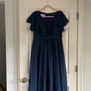 Navy Blue Floor Length Bridesmaid Dress